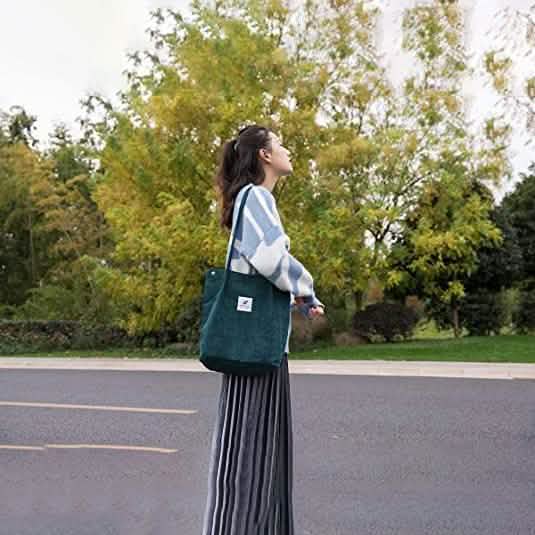 Women's Corduroy Shoulder Tote Bag