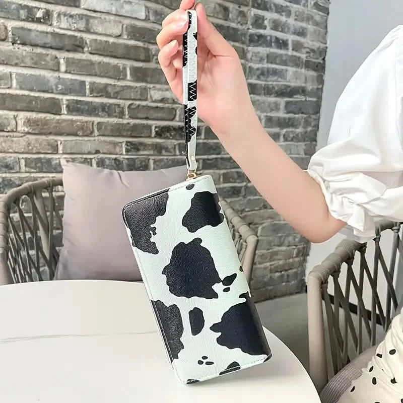 Women's Cute Versatile Faux Leather Cow Print Long Wallet