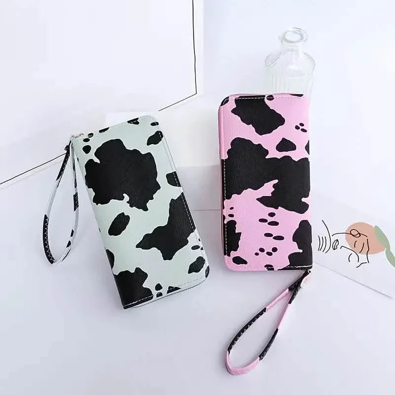 Women's Cute Versatile Faux Leather Cow Print Long Wallet